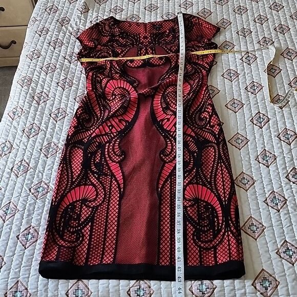 Worthington Midi Dress Red/ Black Velvet Lace Print - Picture 5 of 16